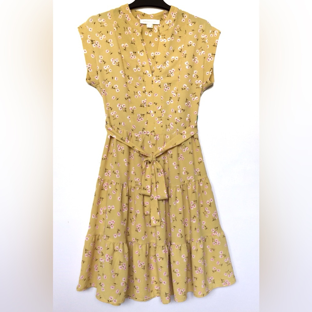 Monteau Los Angeles Seersucker Fit & Flare Yellow Floral Dress Size Small